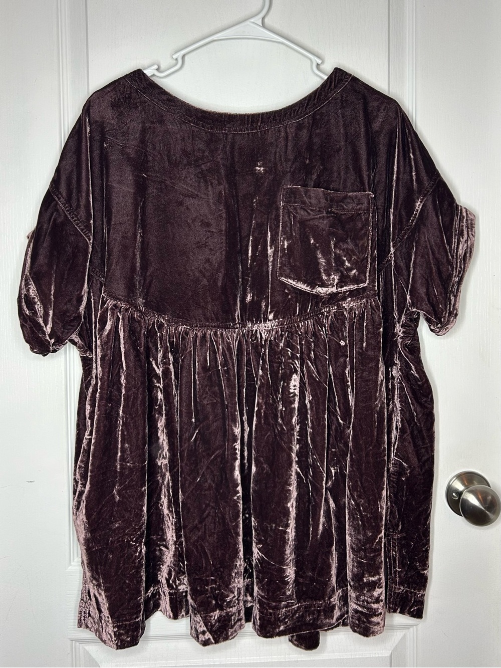 We the Free Moon City Velvet Babydoll Fall Tunic Shirt Plum Raisin XS Oversized